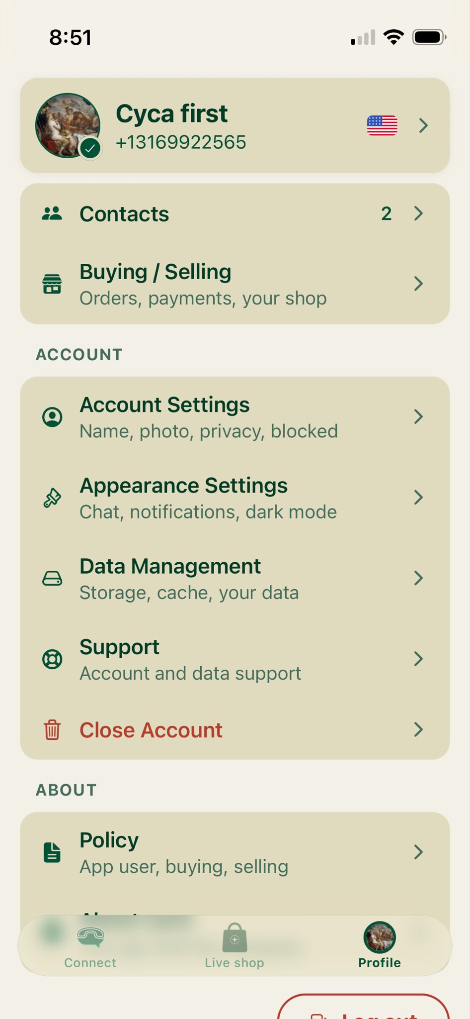 Account and privacy settings