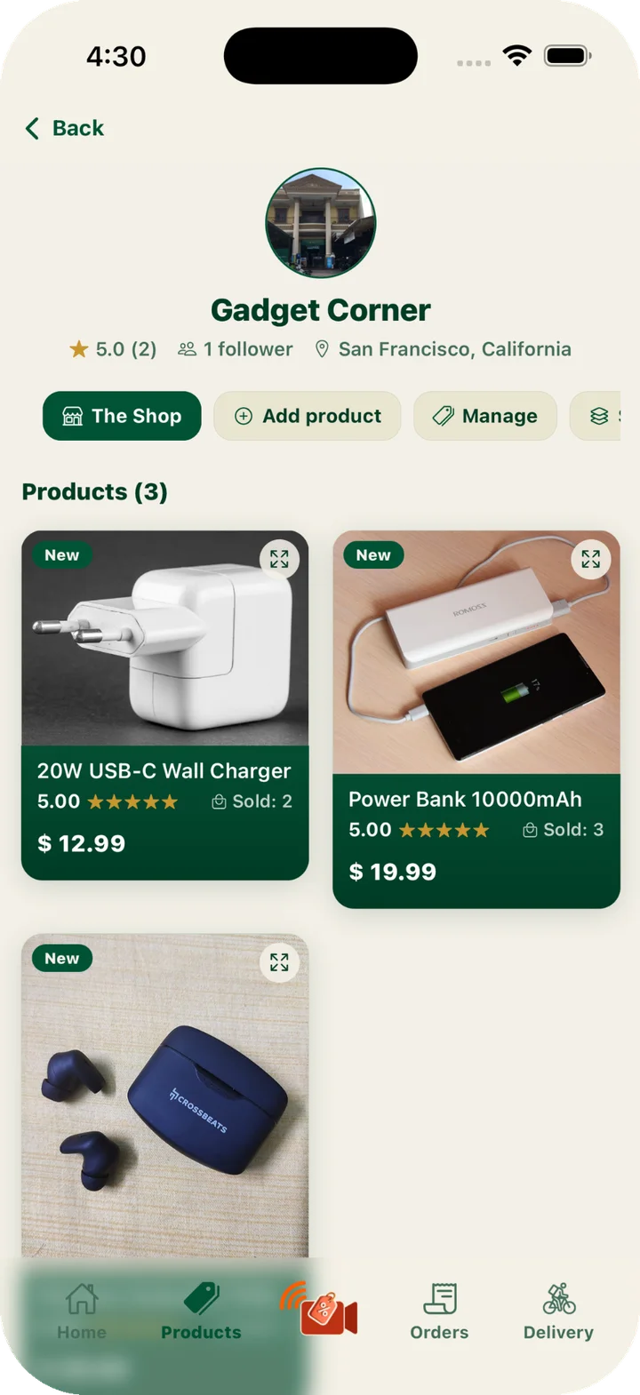 A Cyca seller storefront with real products
